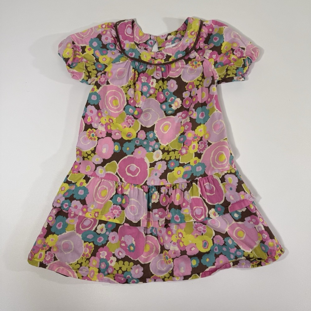 Oshkosh Baby Toddler Girl Brown Pink Floral Dress 3T Kids 100% Cotton Y2K 2000s‎